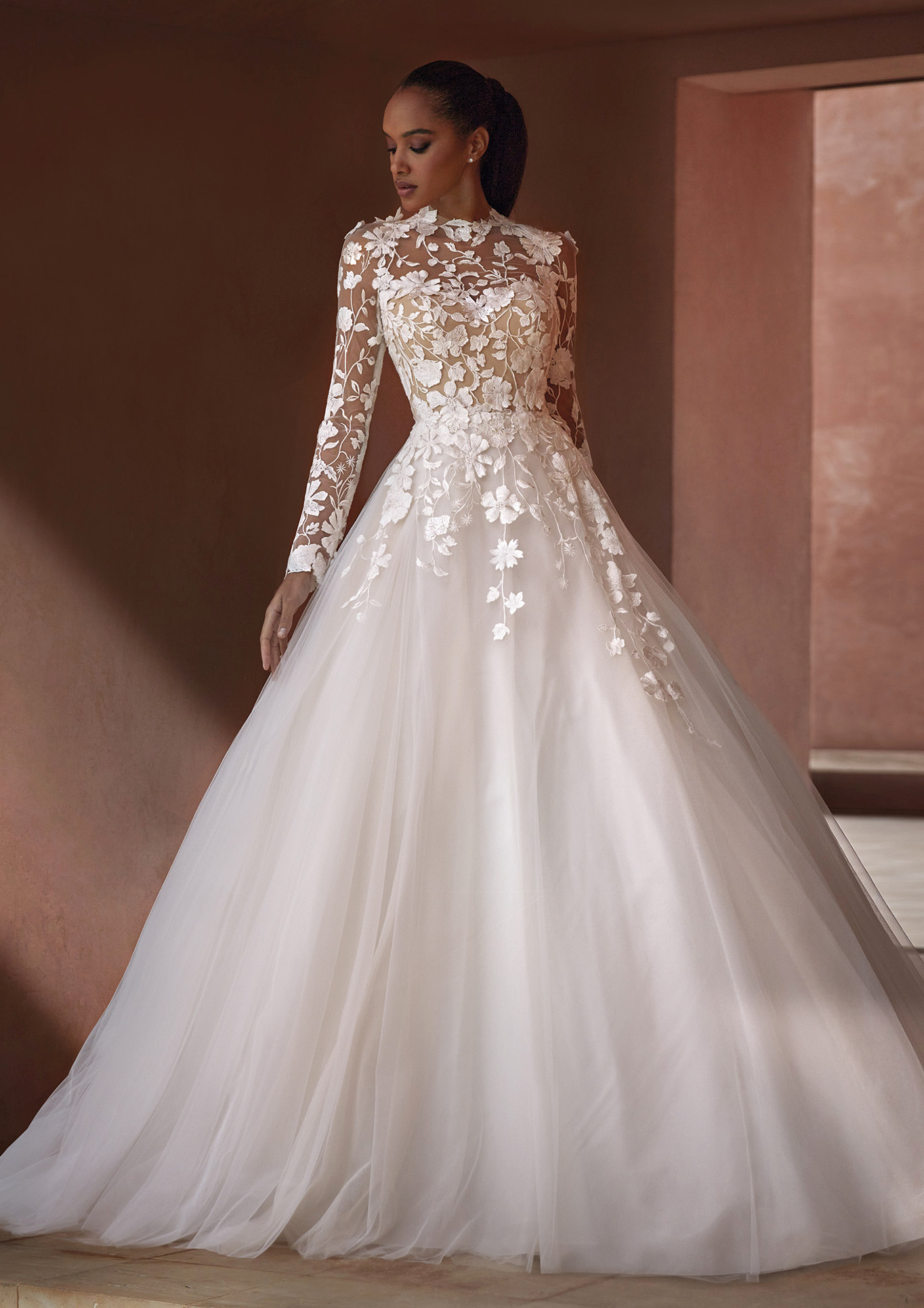 wedding dresses with lace and sparkle DENNARA / Floral Wedding Dress with Sparkling Glitter Tulle