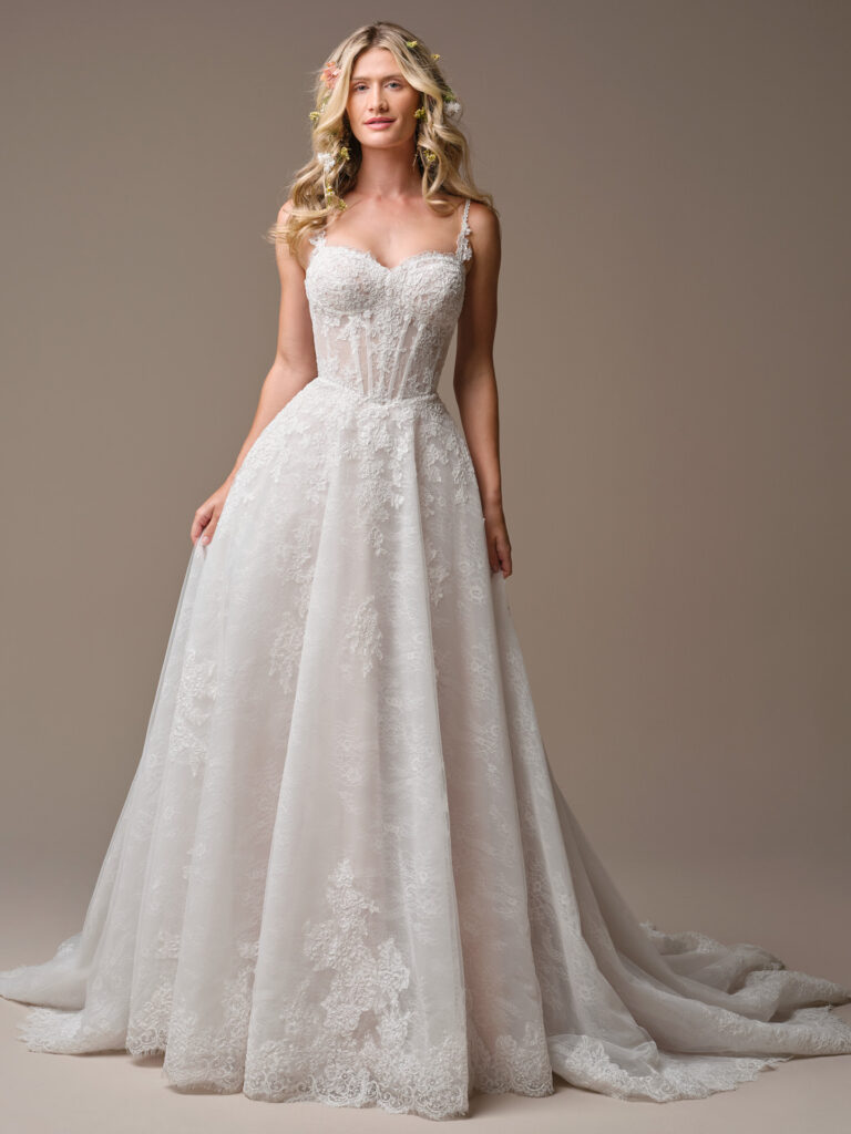 Rebecca Ingram ESMERALDA (26RK478A01 – Unlined bodice, Attached Lace Spaghetti Straps, Sequin tulle)